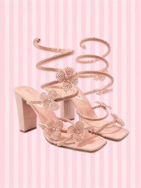 Blush Pink Rhinestone Floral Spiral Heels 💕✨